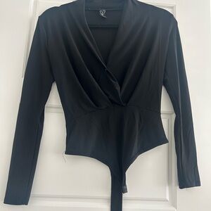 Windsor Black Wrap Fitted Long Sleeve Bodysuit